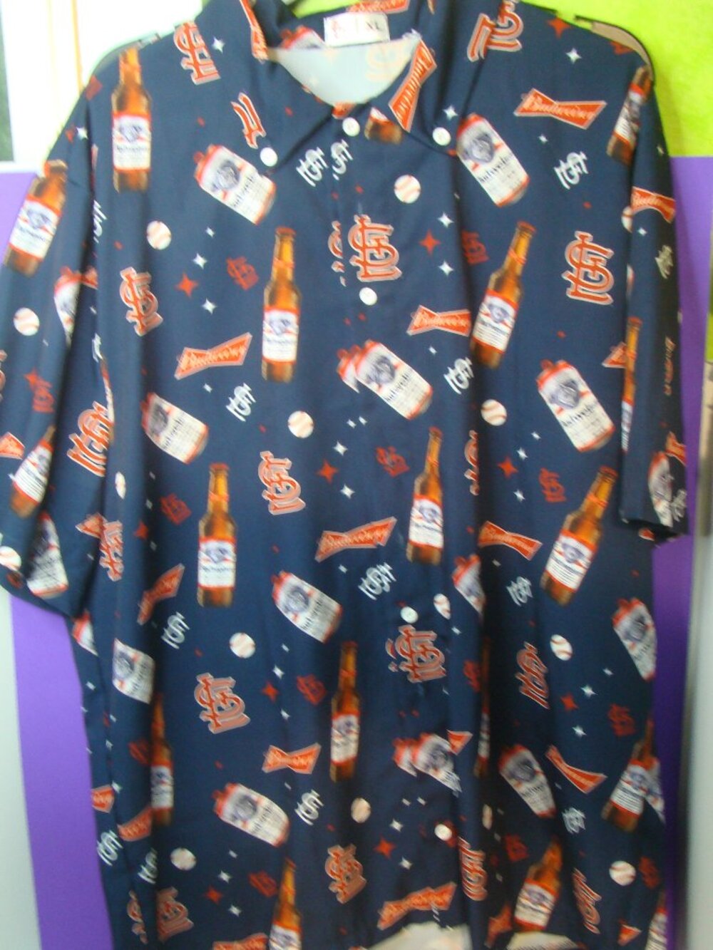 Mens Button Down Short Sleeve St. Louis Cardinal Budweiser Shirt Size XL